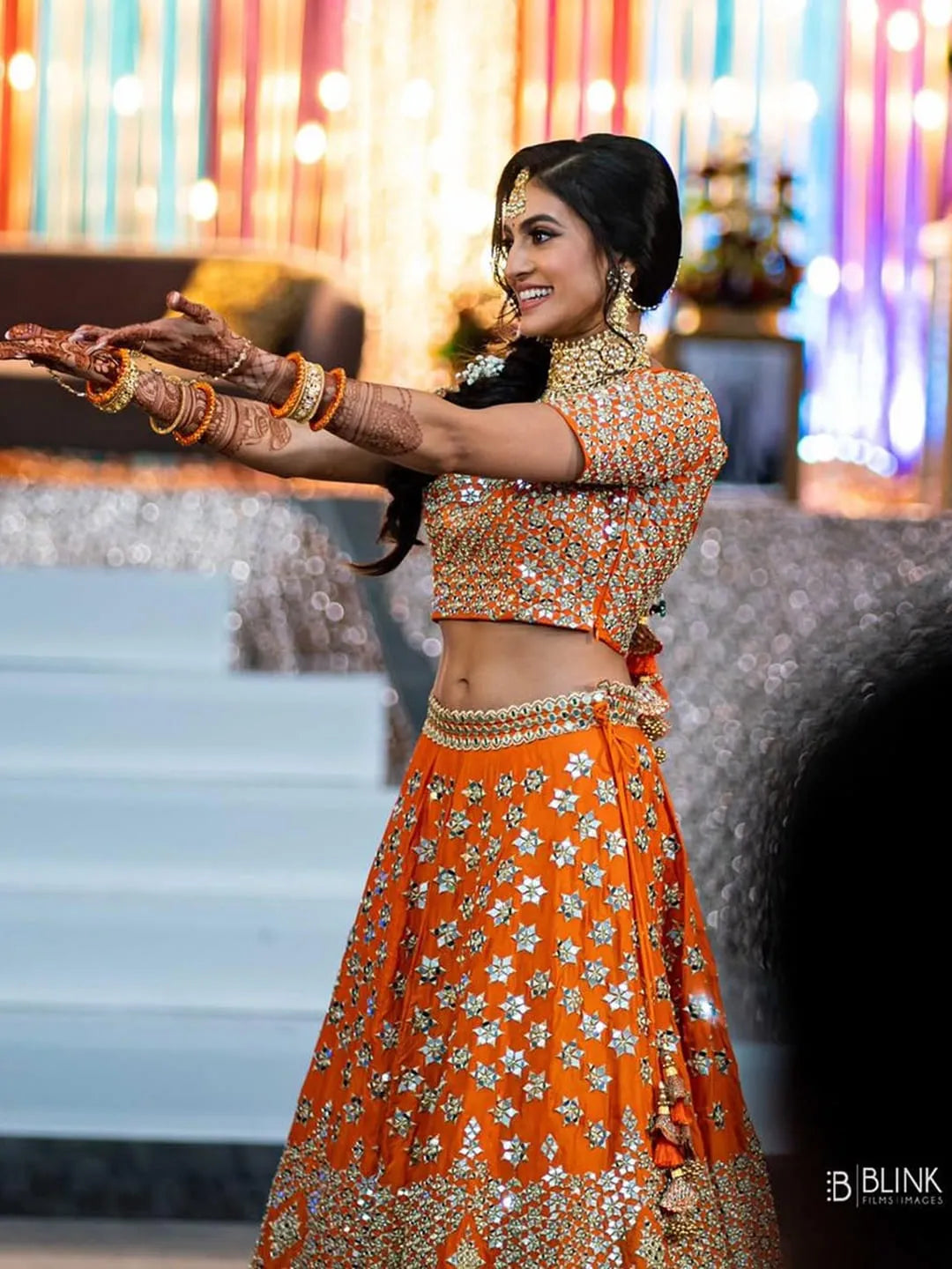 Orange Mirror work Lehenga