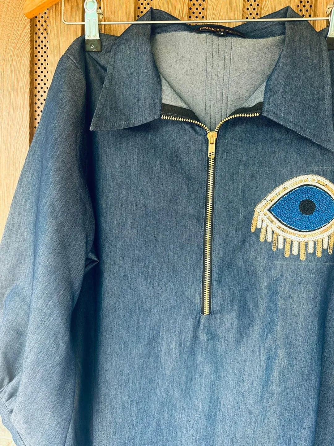Zipper Denim dress with evil eye motiff
