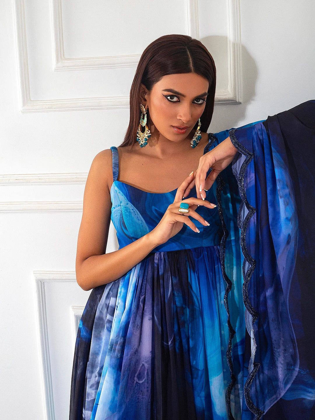 Printed Strappy Anarkali Set