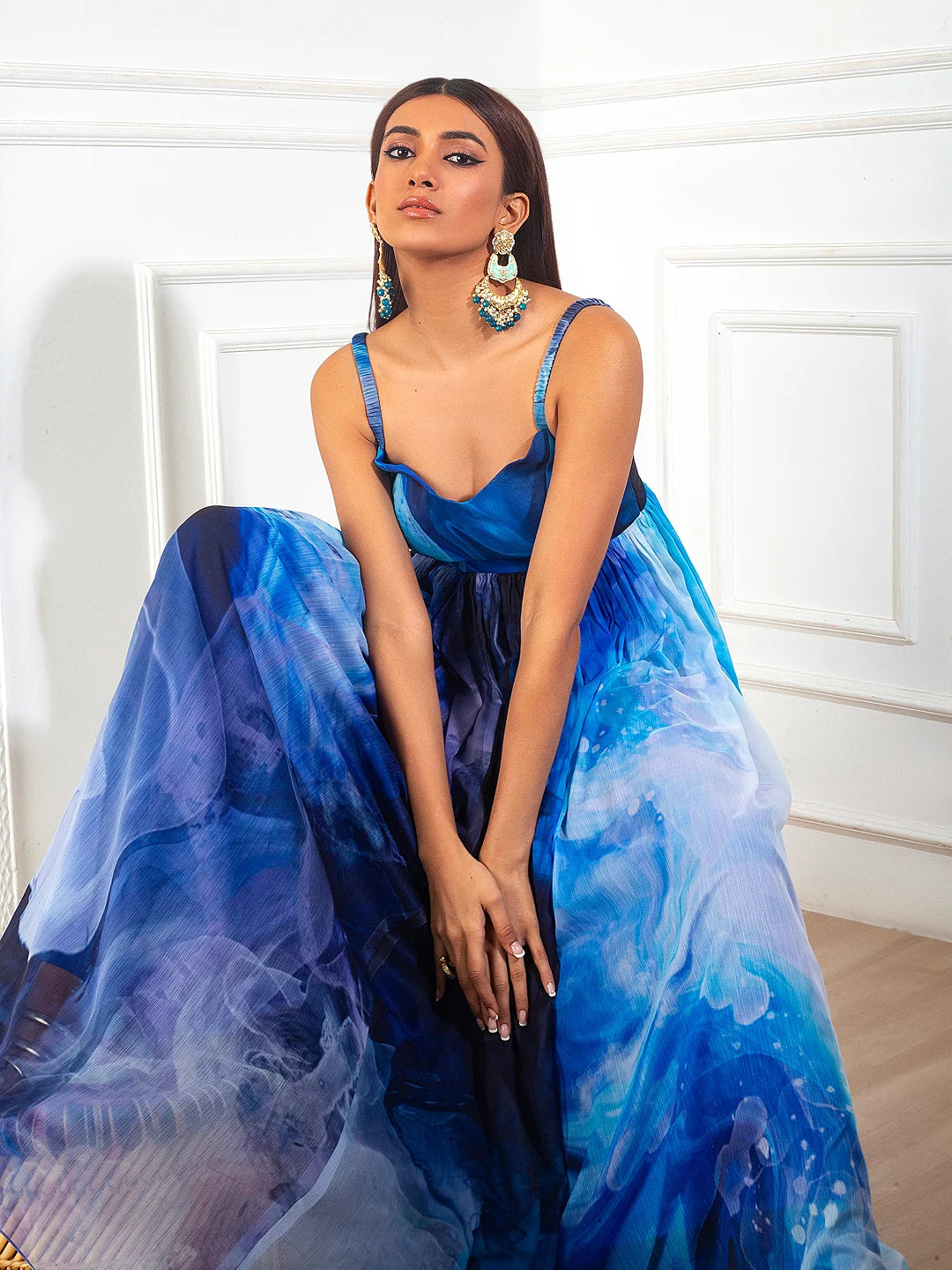 Printed Strappy Anarkali Set