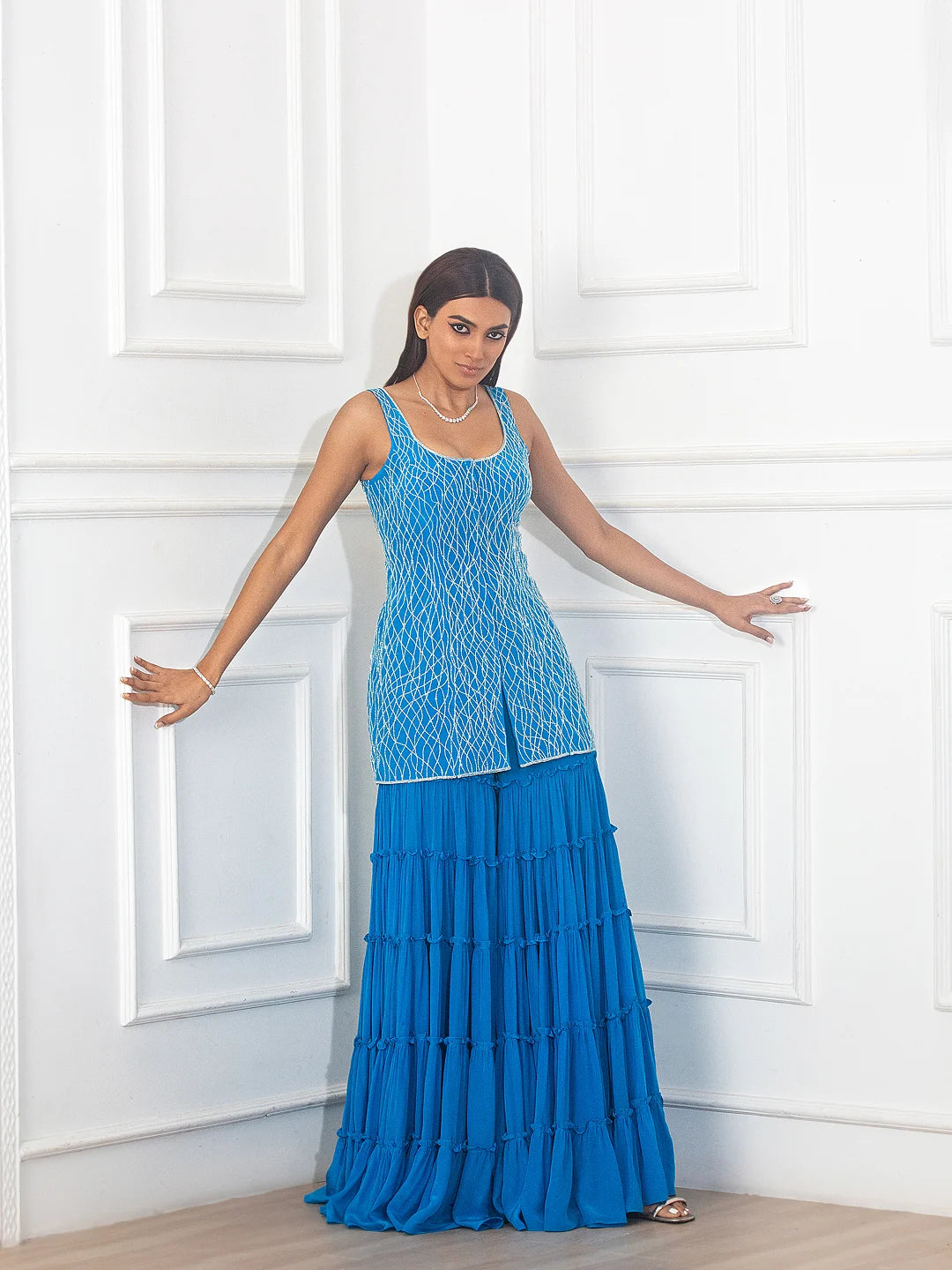Teal Blue Sharara Set