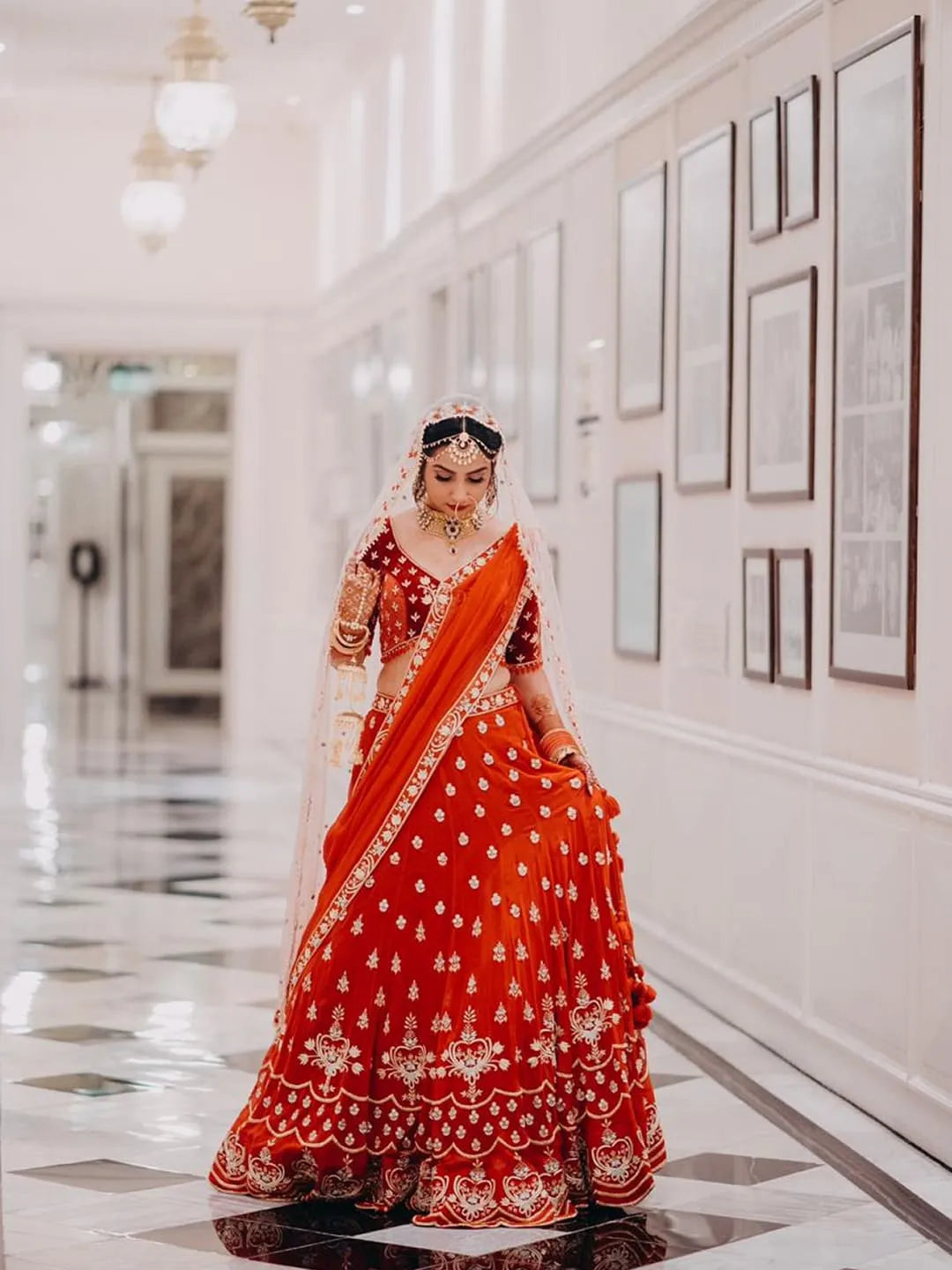 Red bridal embroidered lehenga and blouse with two dupptta set
