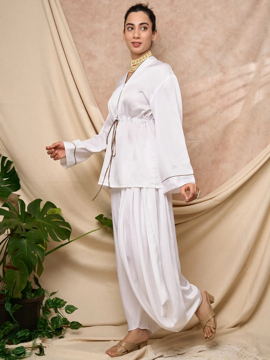 White Drawstring Top Pant Set
