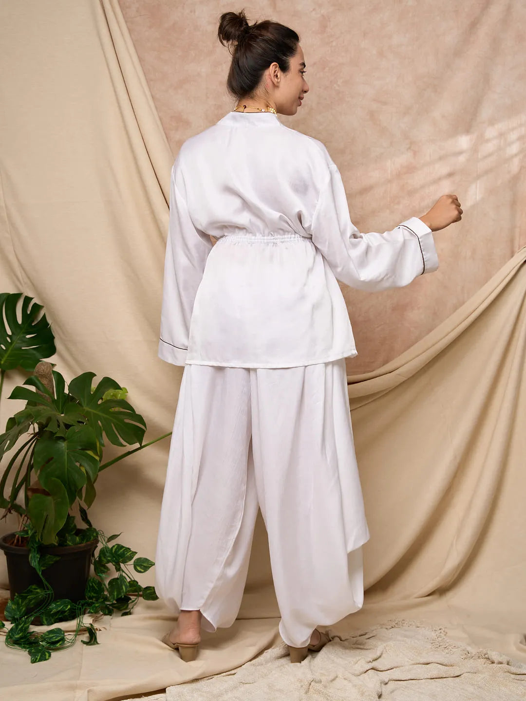 White Drawstring Top Pant Set