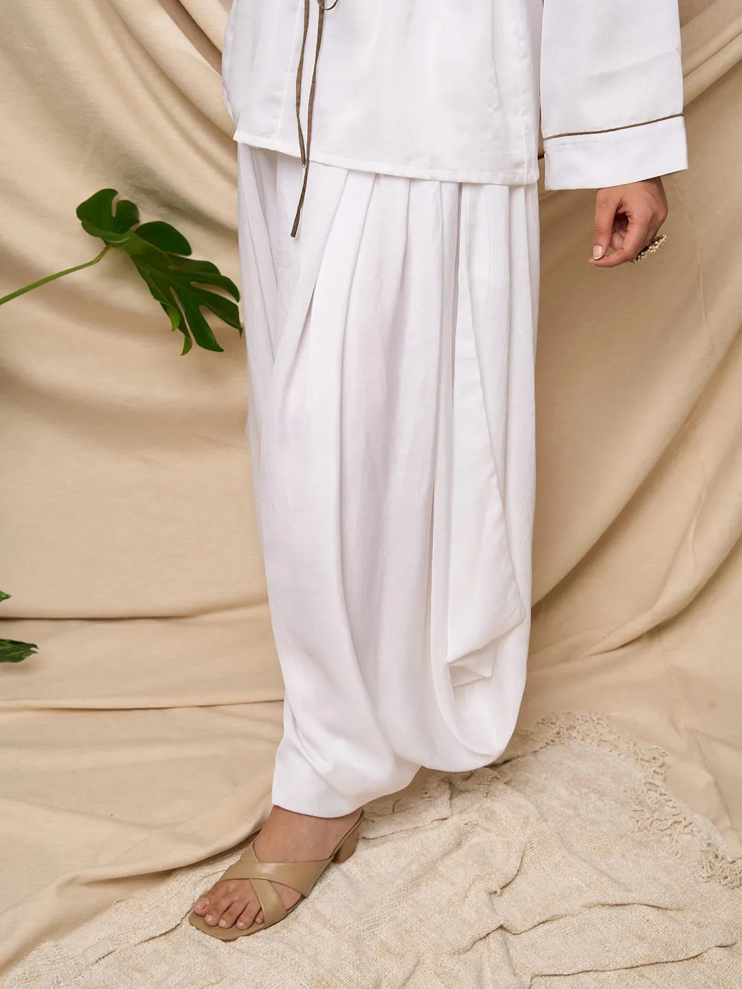 White Drawstring Top Pant Set