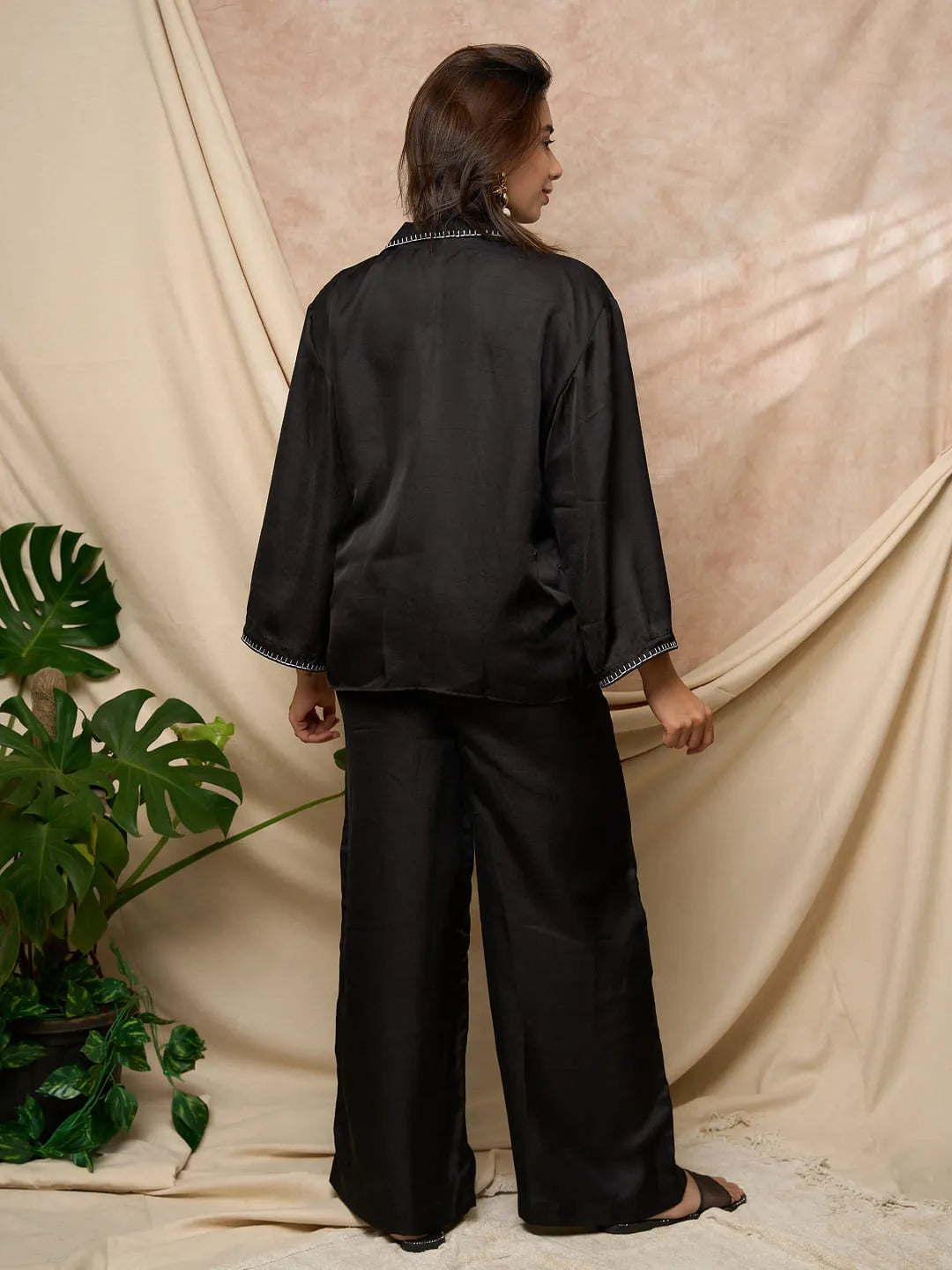 Black Overlap Shirt Pant Set