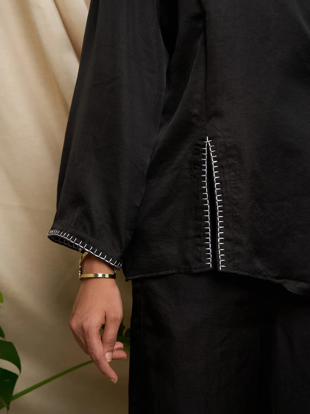 Black Overlap Shirt Pant Set