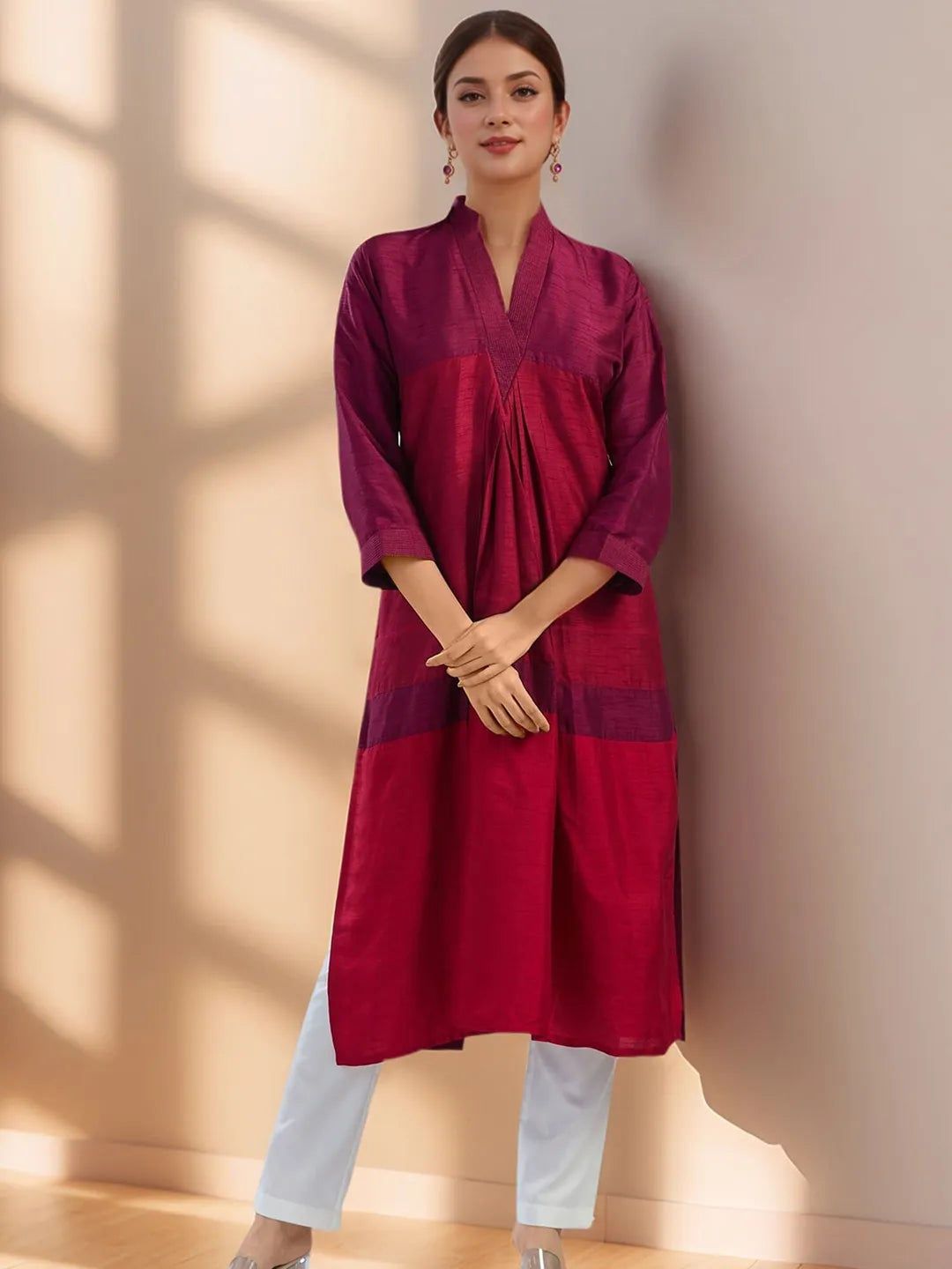 Maroon X Red 3D Kurta