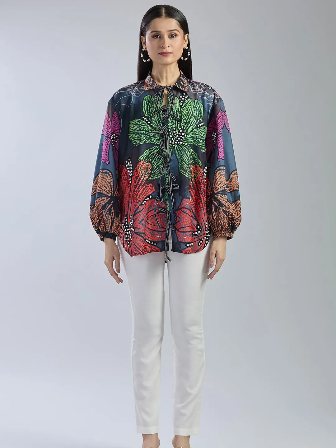 Black X Red Apple Cut Pearl String Shirt