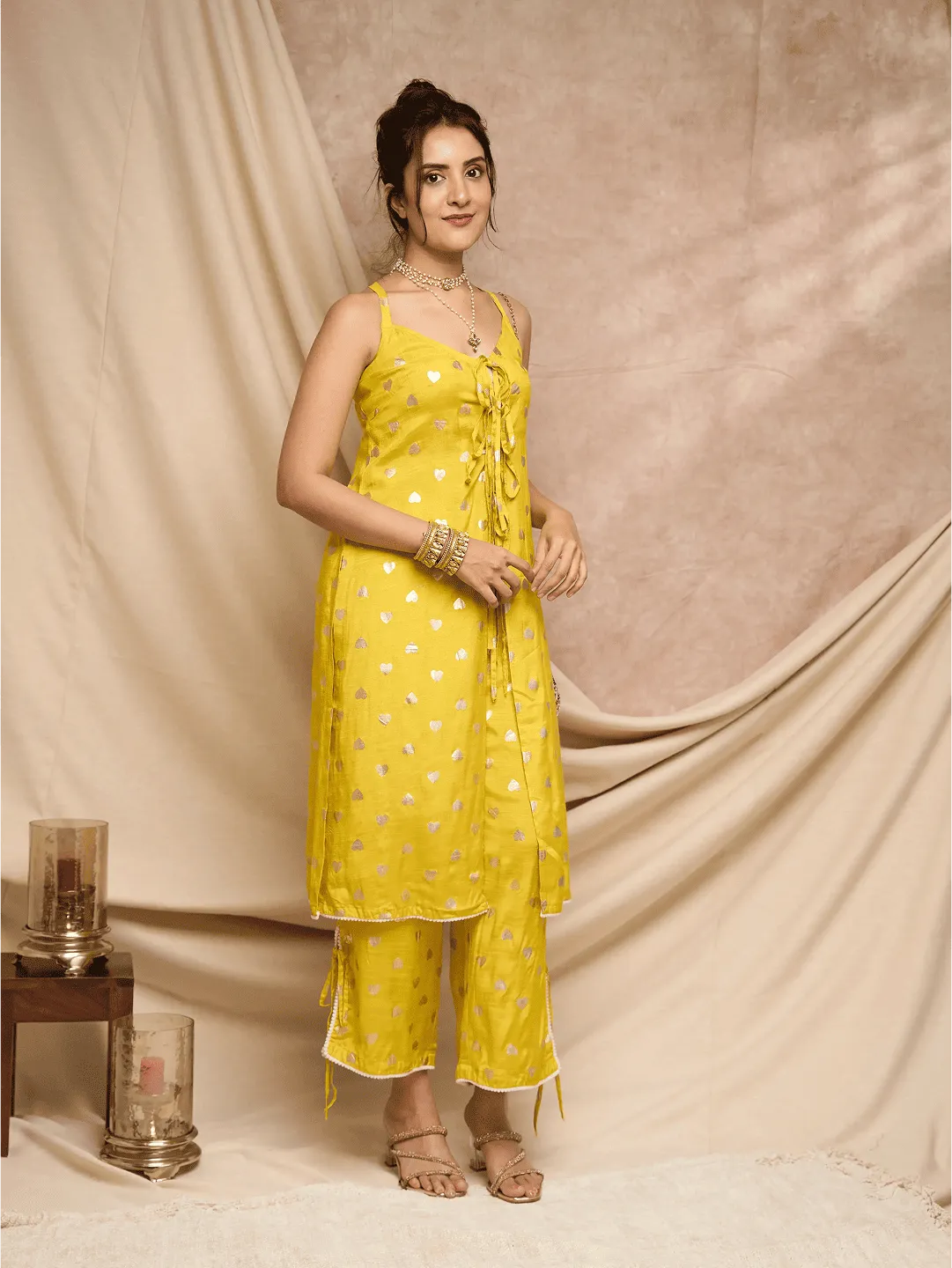 Lime Green Foil Printed Kurta Set