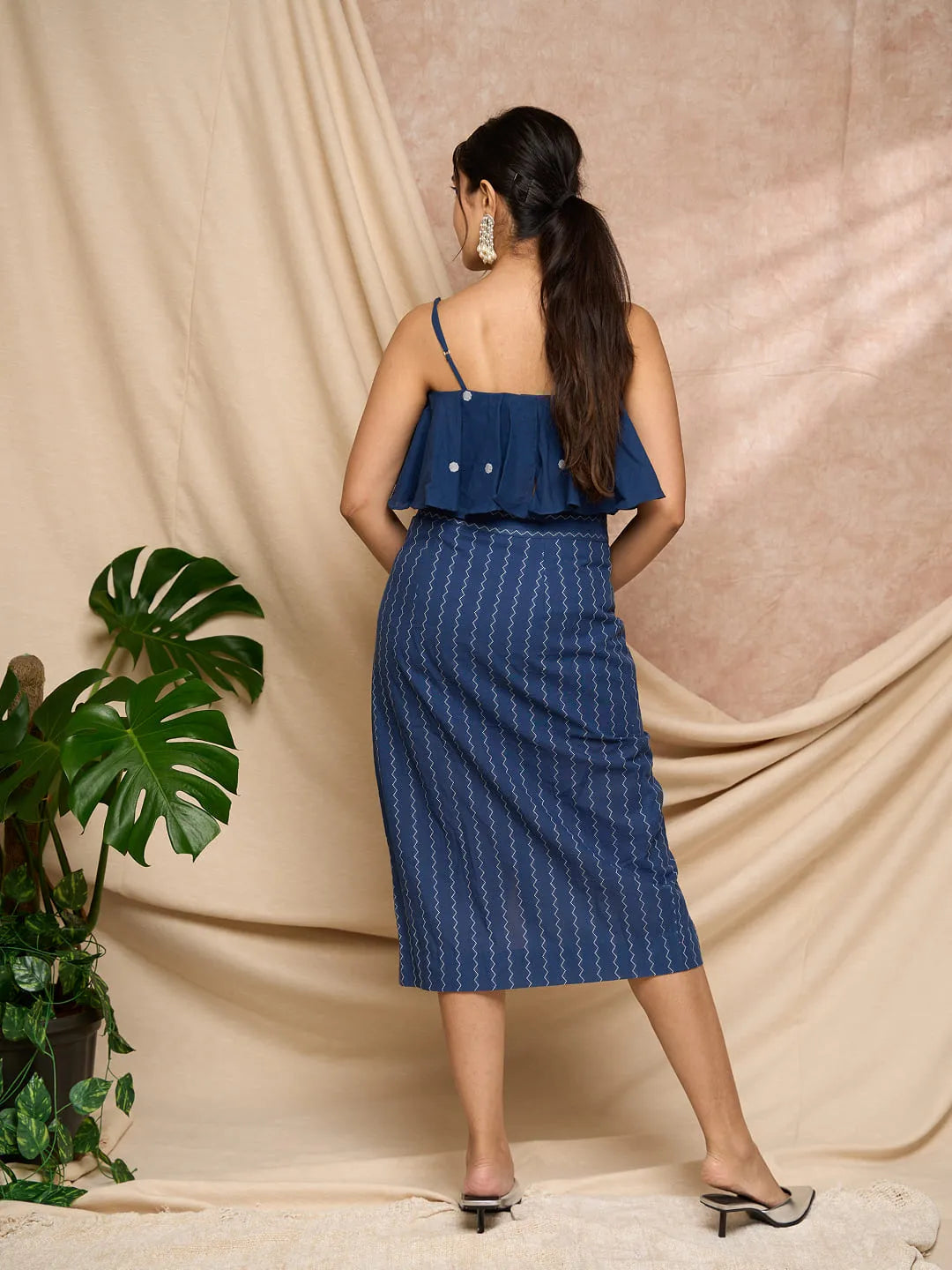 Blue polka dots top and skirt set