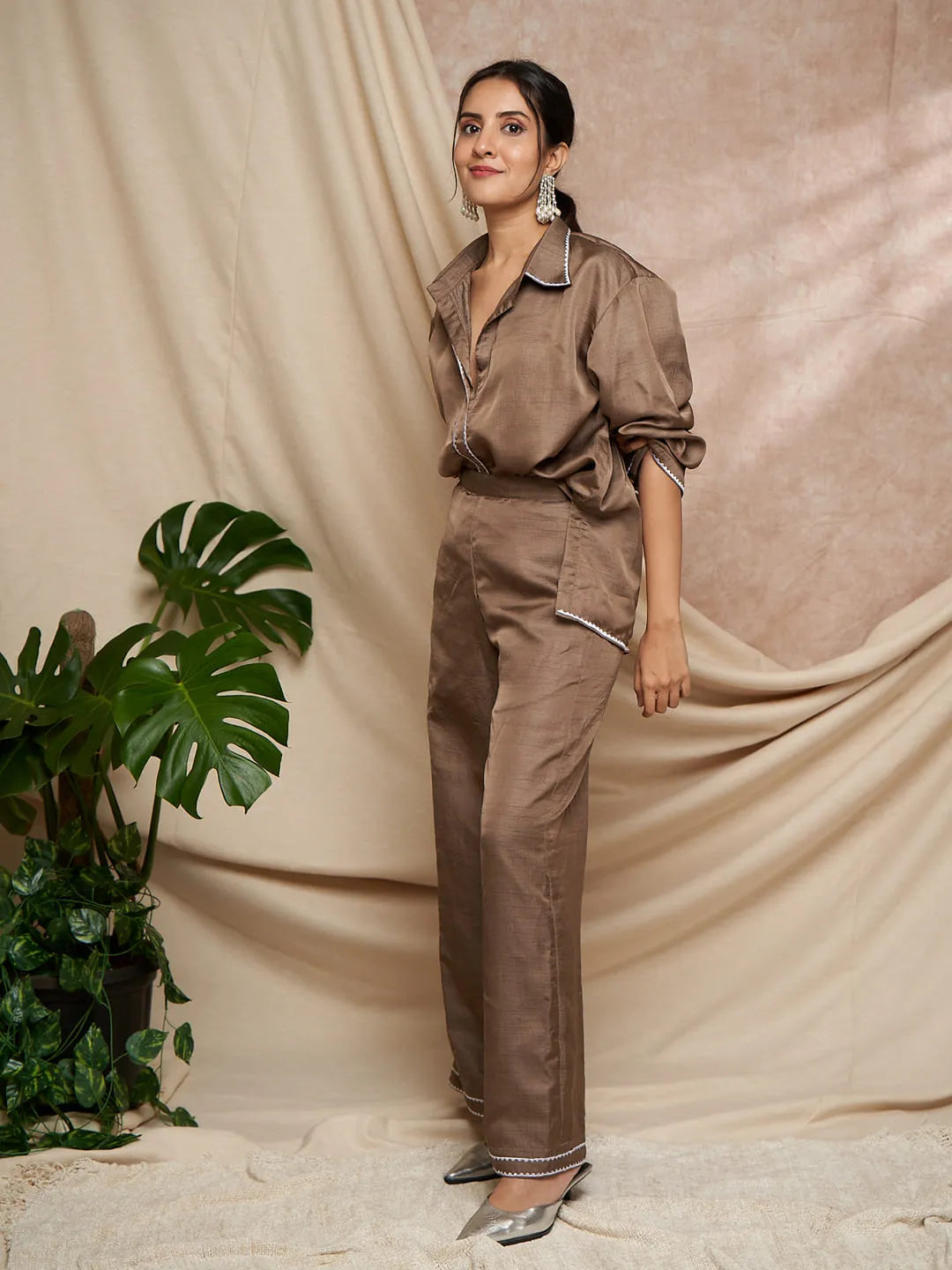 Mocha Mousse Shirt Pant Set