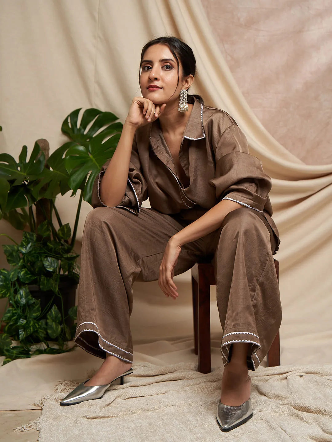Mocha Mousse Shirt Pant Set