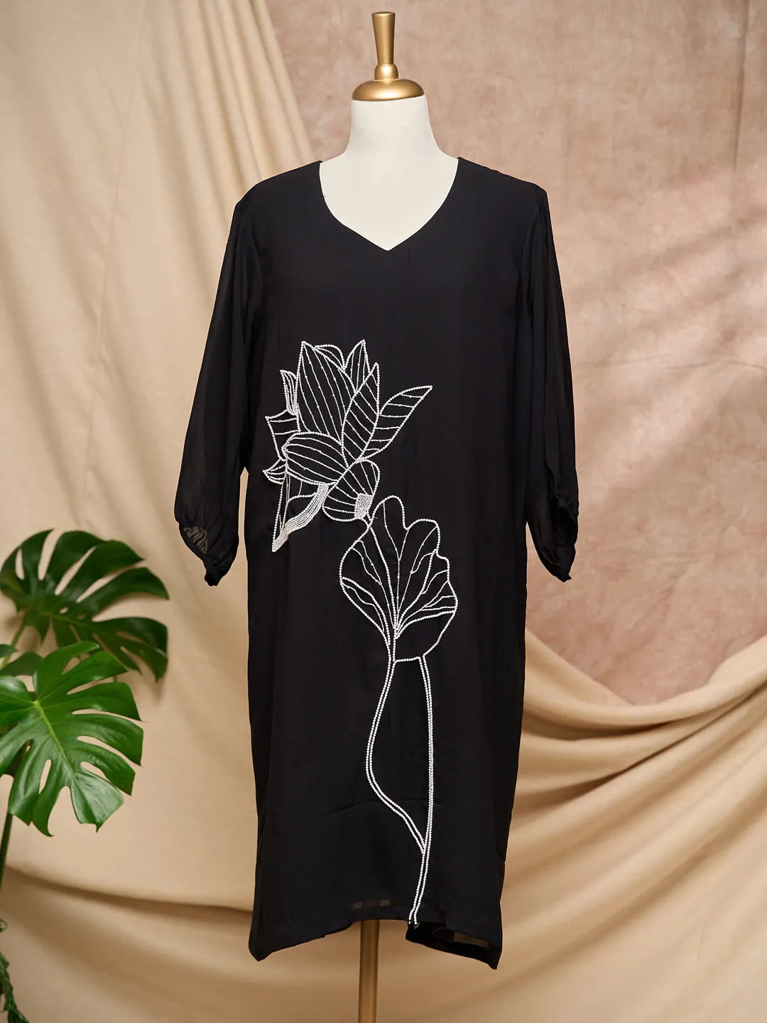 Black Dress With Pearl Flower