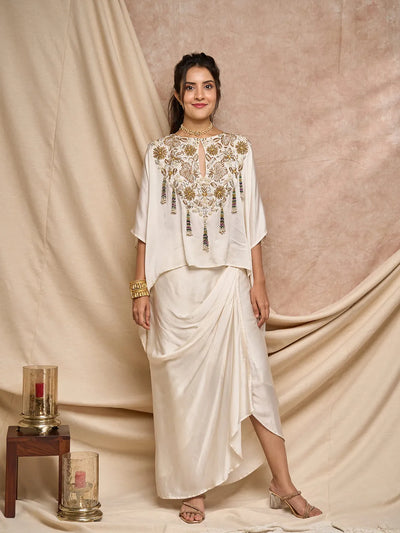 Embellished cape & draped skirt set