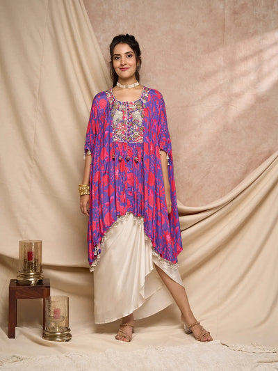 Printed cape & draped skirt set