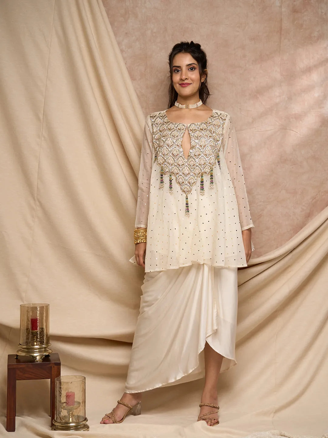 Ivory with gold sequins top coloured tassel