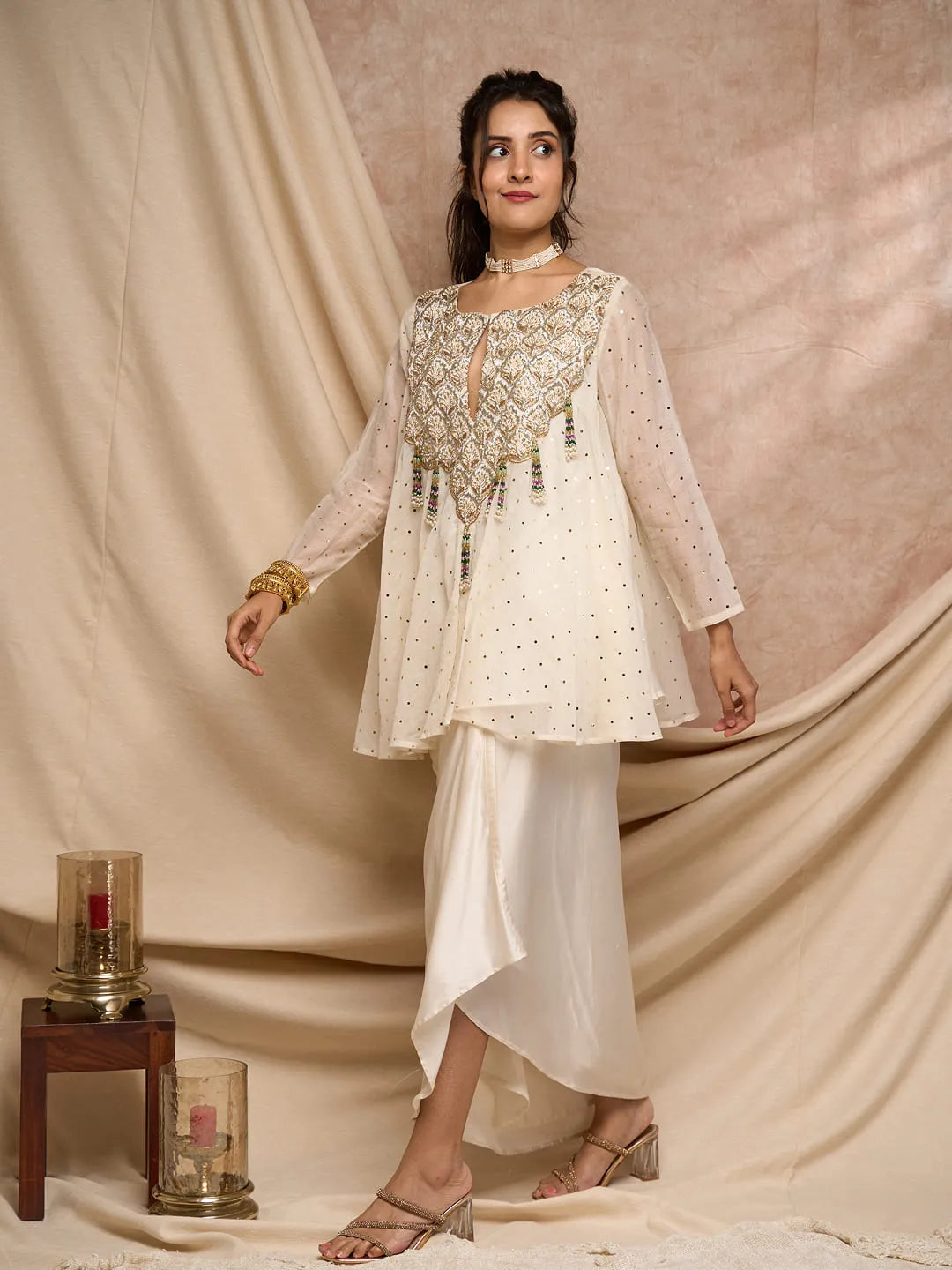 Ivory with gold sequins top coloured tassel