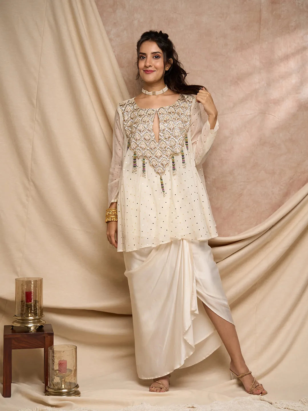 Ivory with gold sequins top coloured tassel