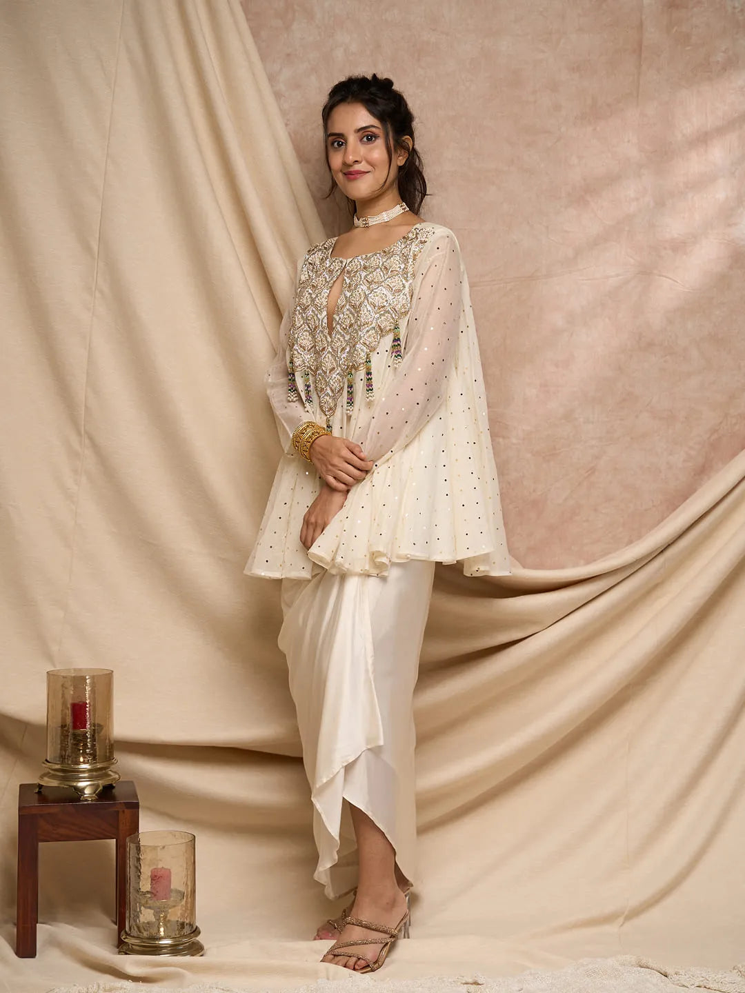 Ivory with gold sequins top coloured tassel
