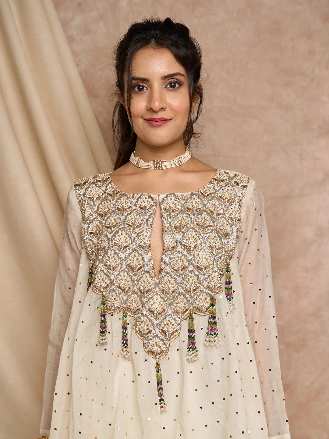 Ivory with gold sequins top coloured tassel