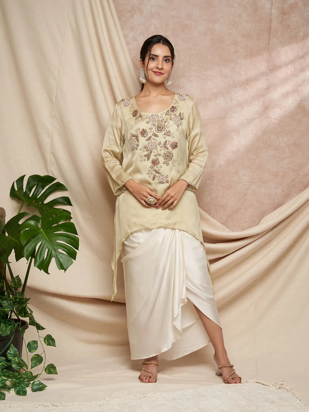 Dusty green Mokash work tunic
