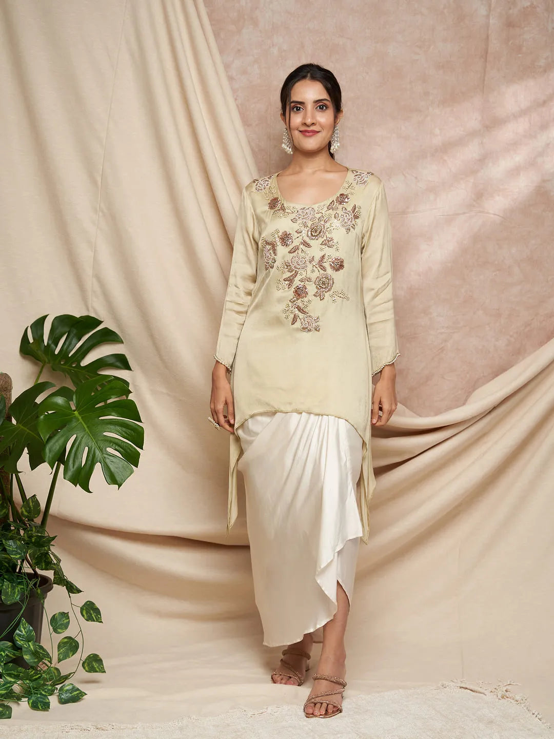 Dusty green Mokash work tunic