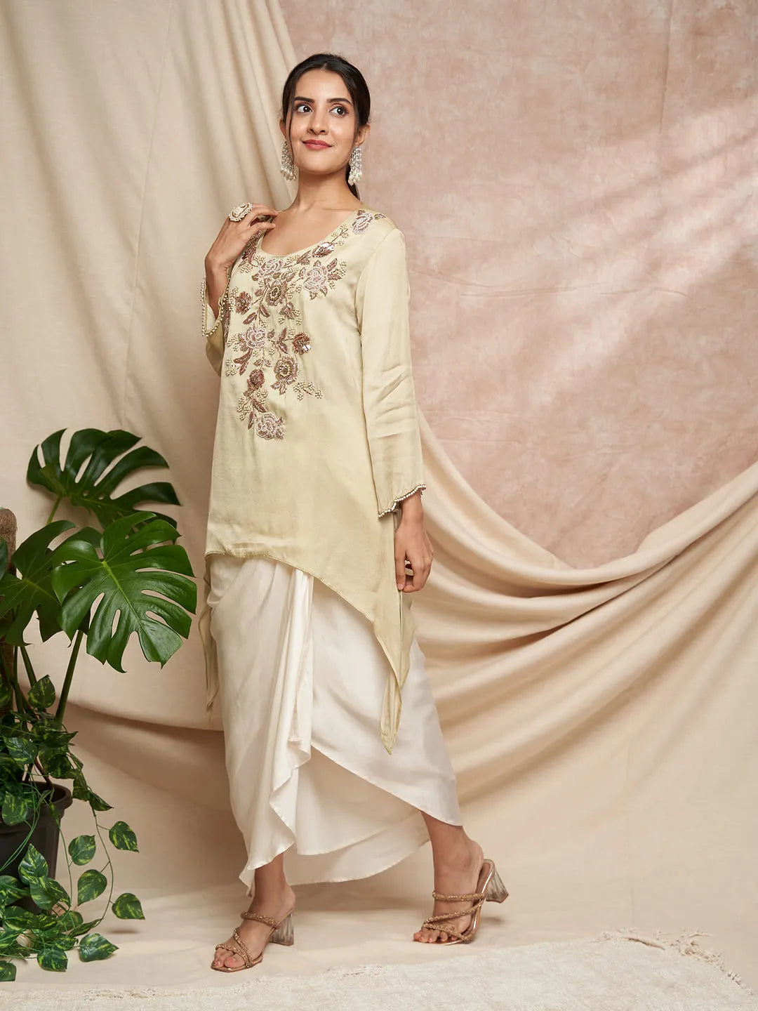 Dusty green Mokash work tunic