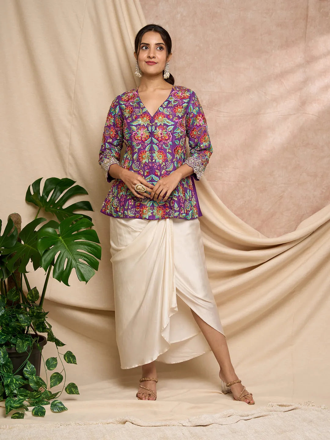 ⁠Purple colourful Resham work