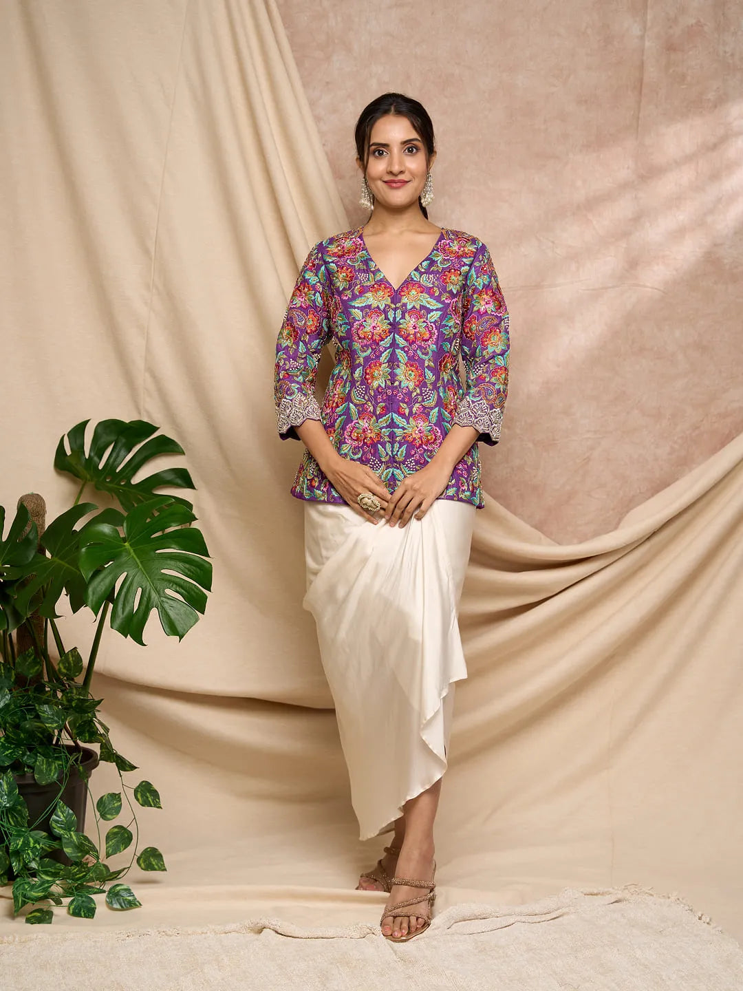 ⁠Purple colourful Resham work