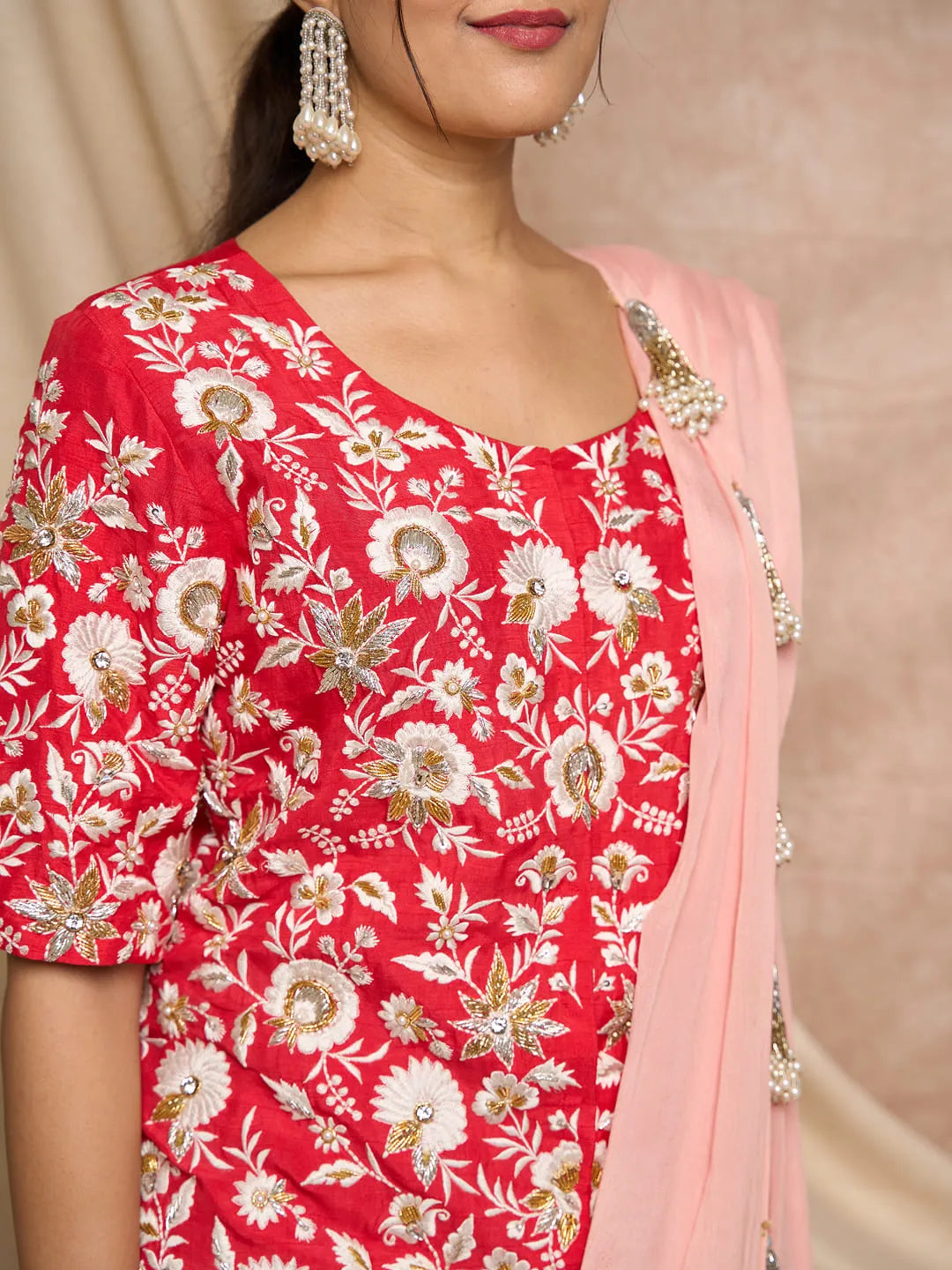Red tunic dhoti wrap set