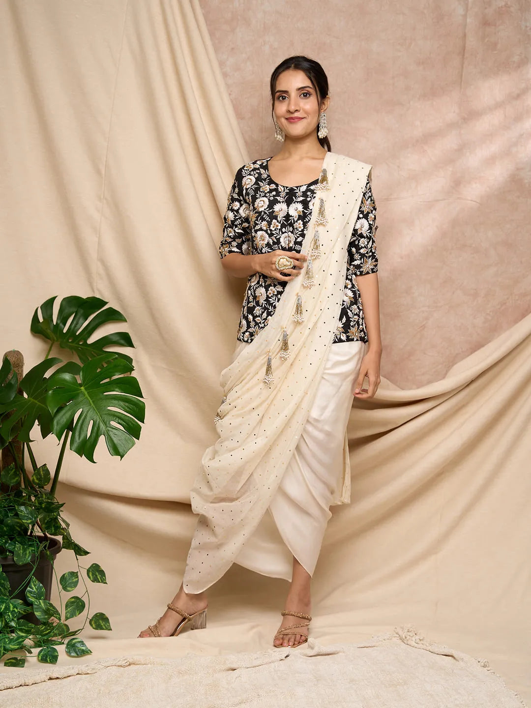 Black tunic dhoti wrap set
