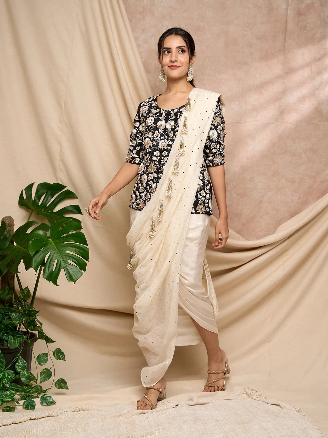 Black tunic dhoti wrap set
