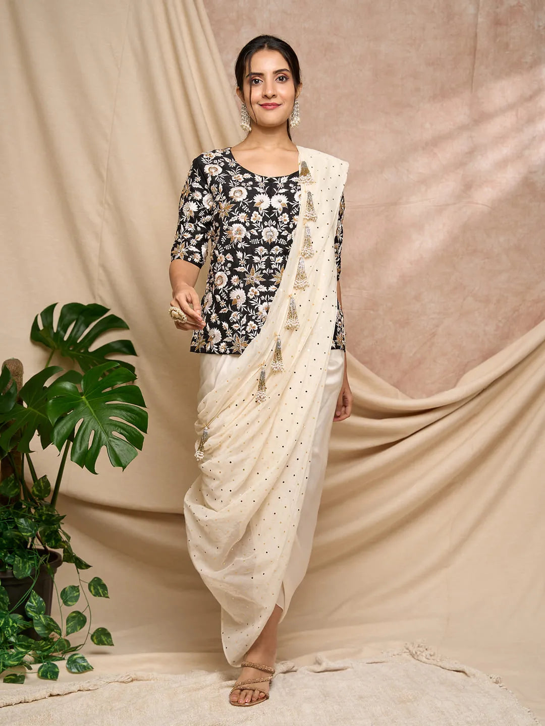 Black tunic dhoti wrap set