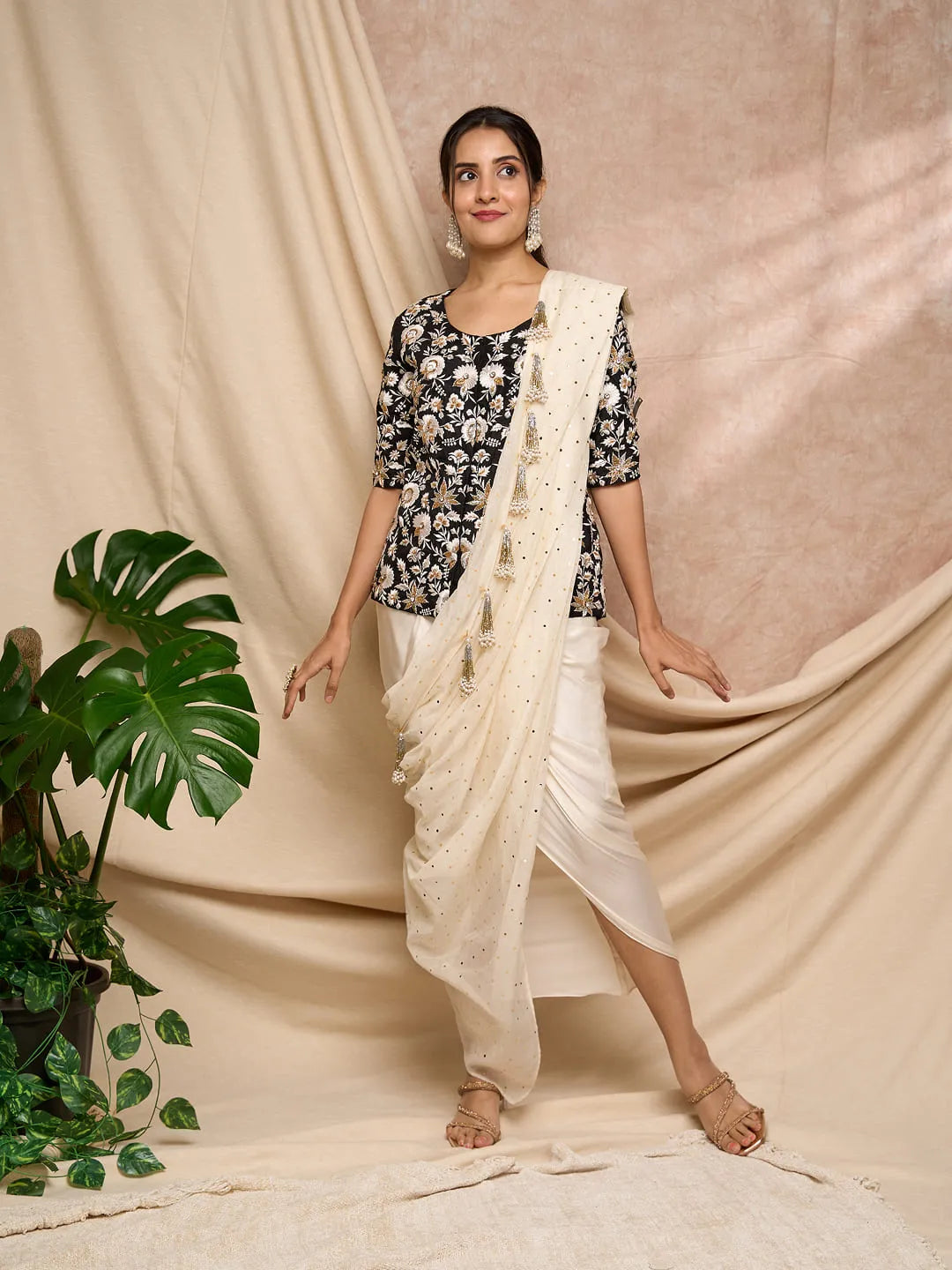 Black tunic dhoti wrap set