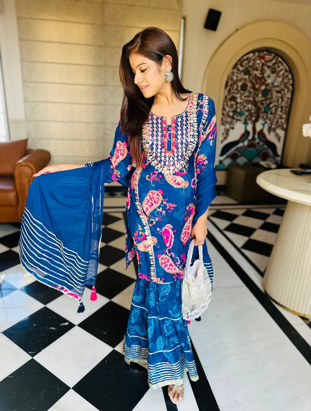 Azure Flora Sharara Suit