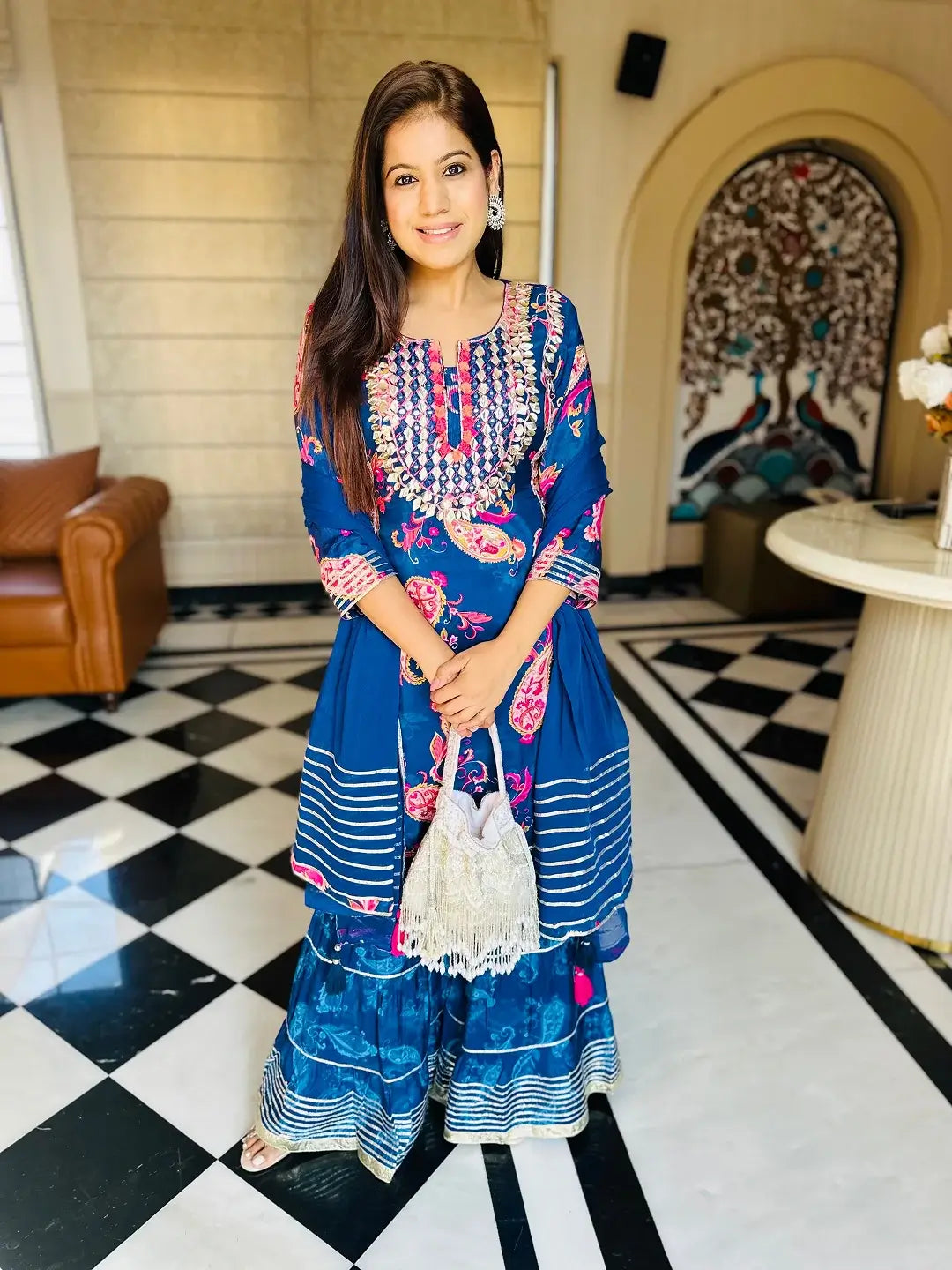 Azure Flora Sharara Suit