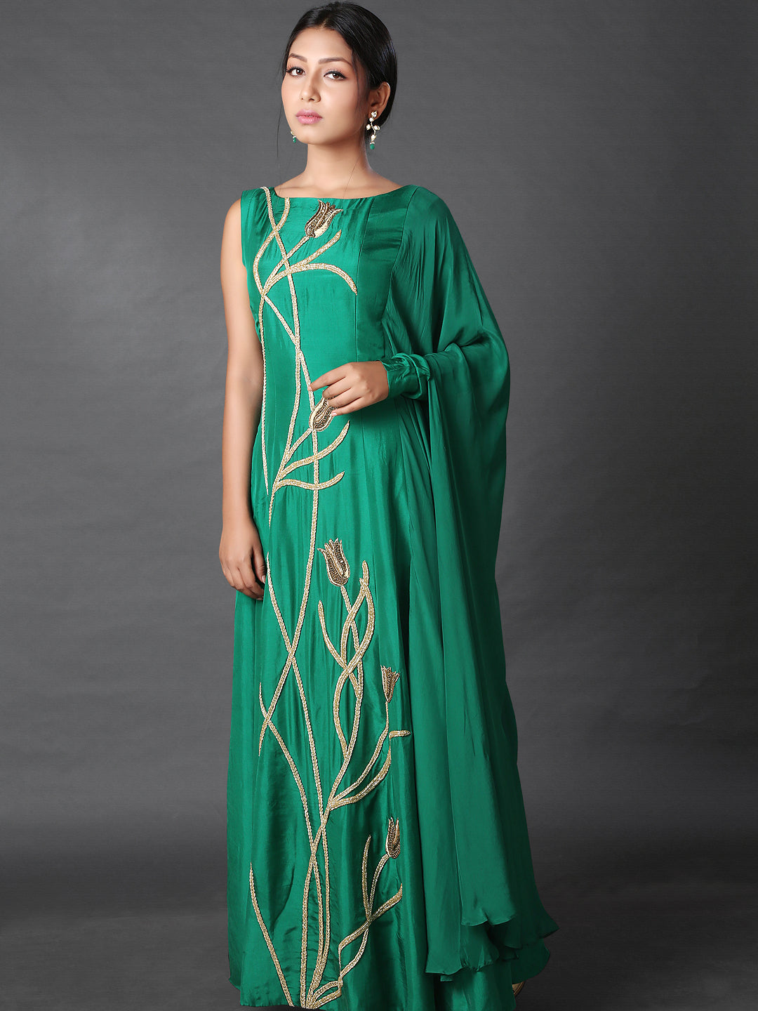 Green caped-anarkali