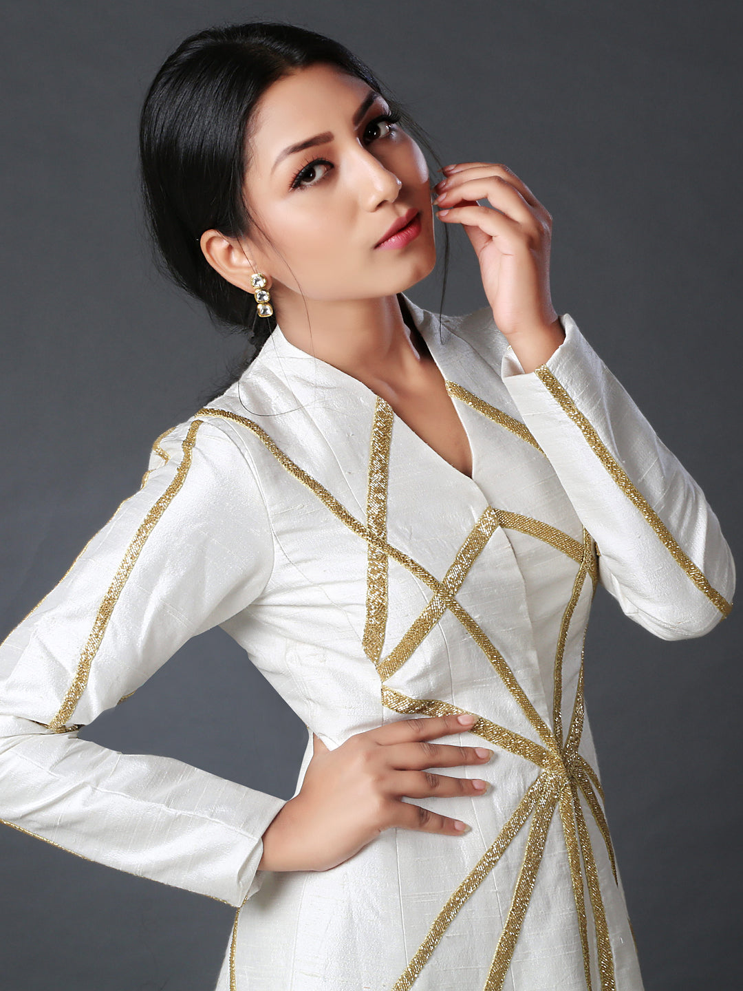 White embellished jacket set