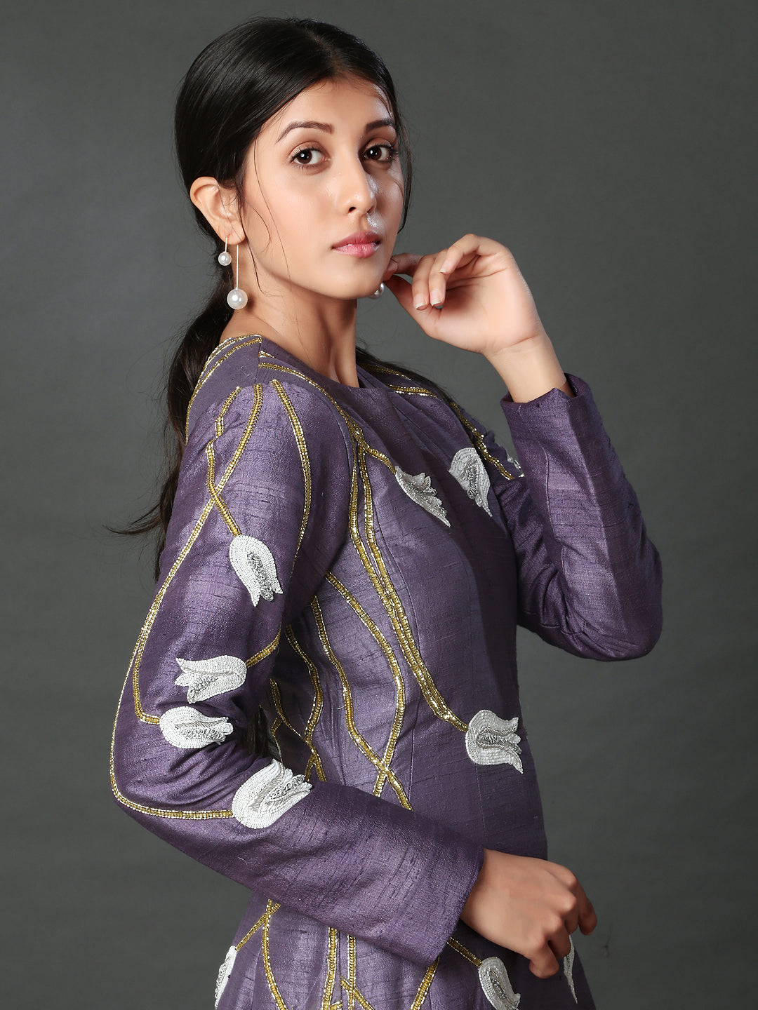 Dusty purple embellished jacket set
