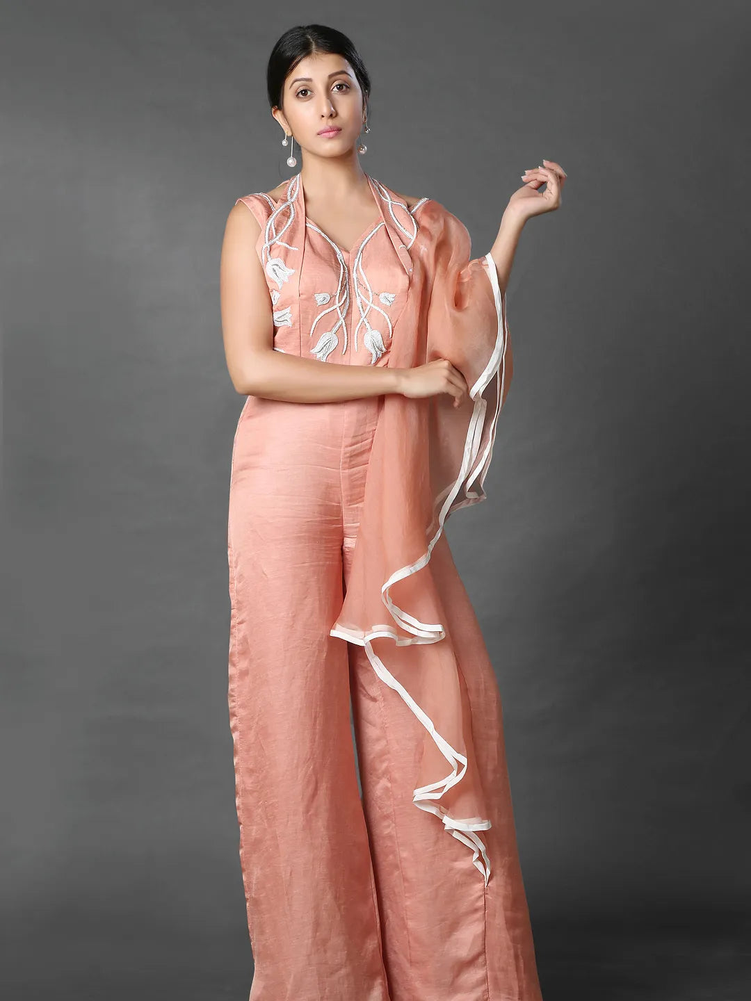 Dusty rose attached dupatta jumpsuit