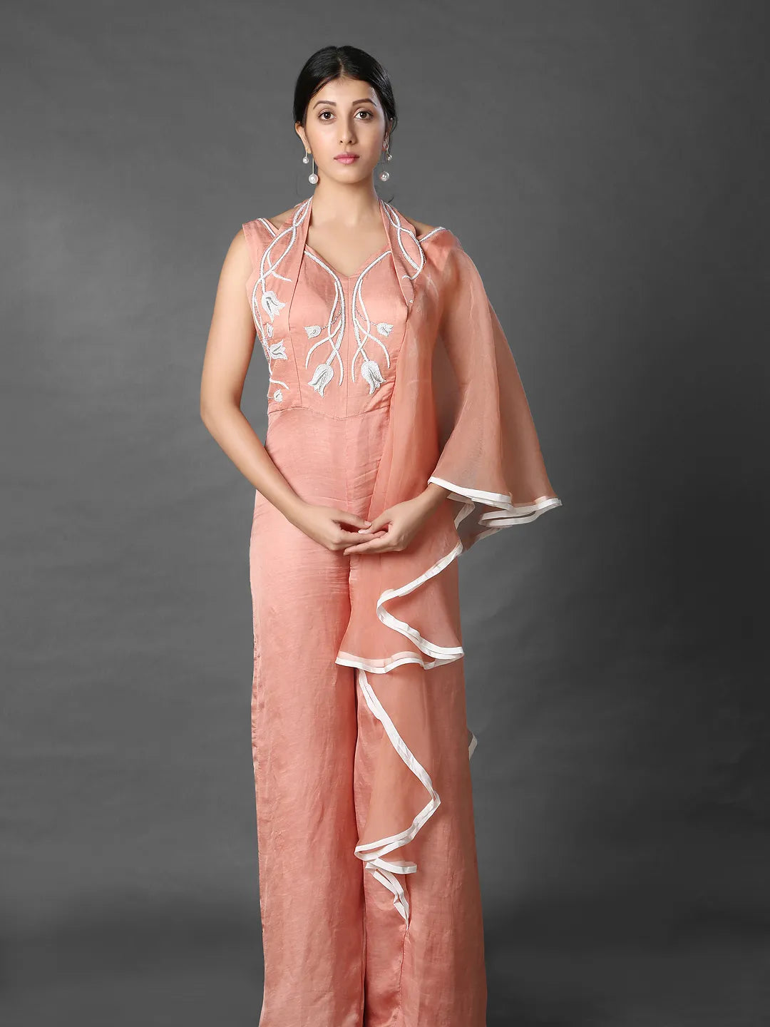 Dusty rose attached dupatta jumpsuit