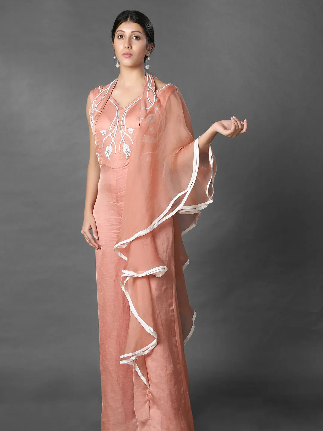 Dusty rose attached dupatta jumpsuit