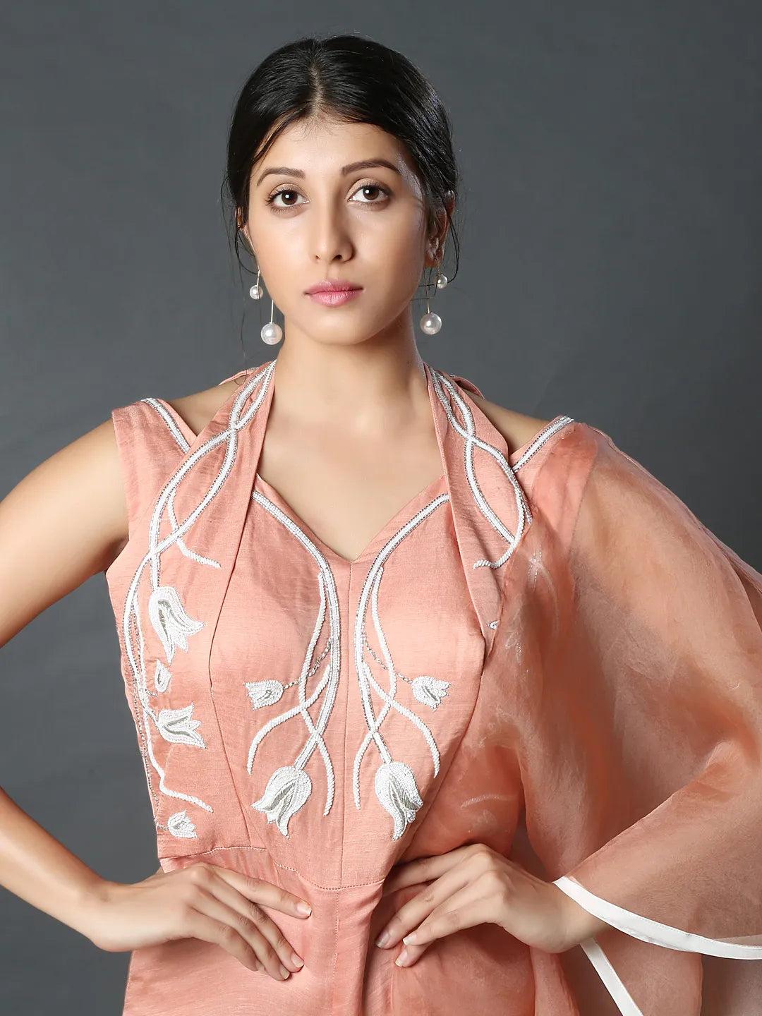 Dusty rose attached dupatta jumpsuit