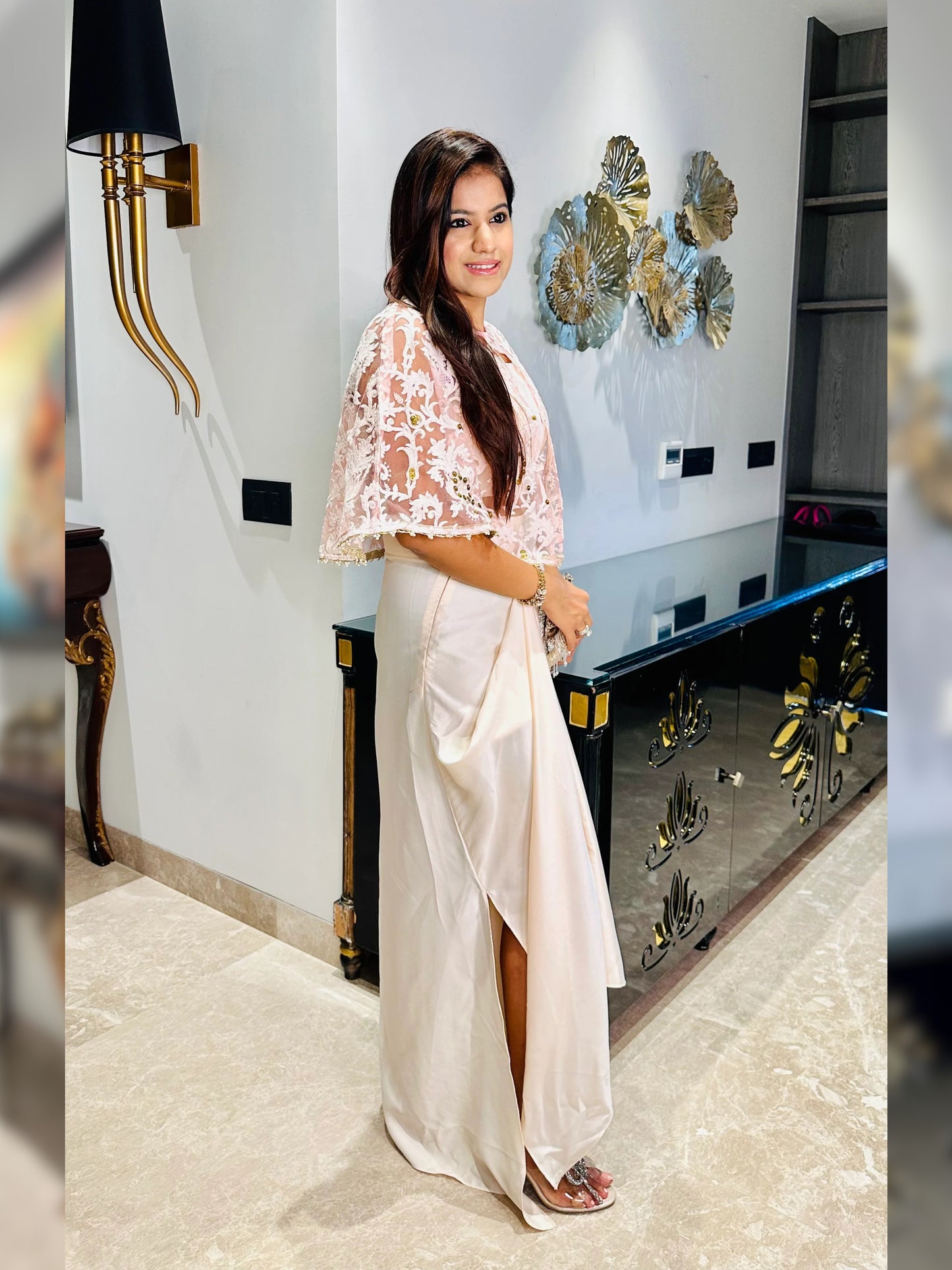 Rose radiance draped skirt set