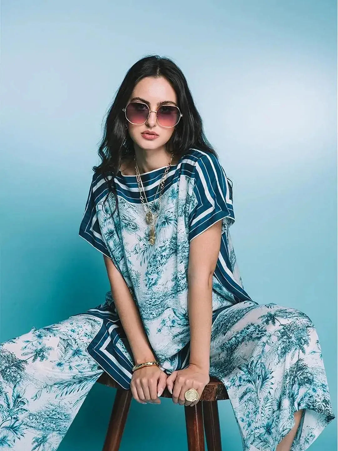 Porcelain scarf-top & pleated pant