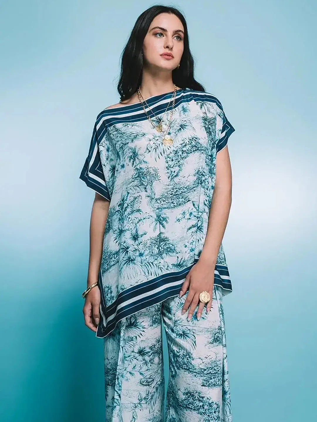 Porcelain scarf-top & pleated pant