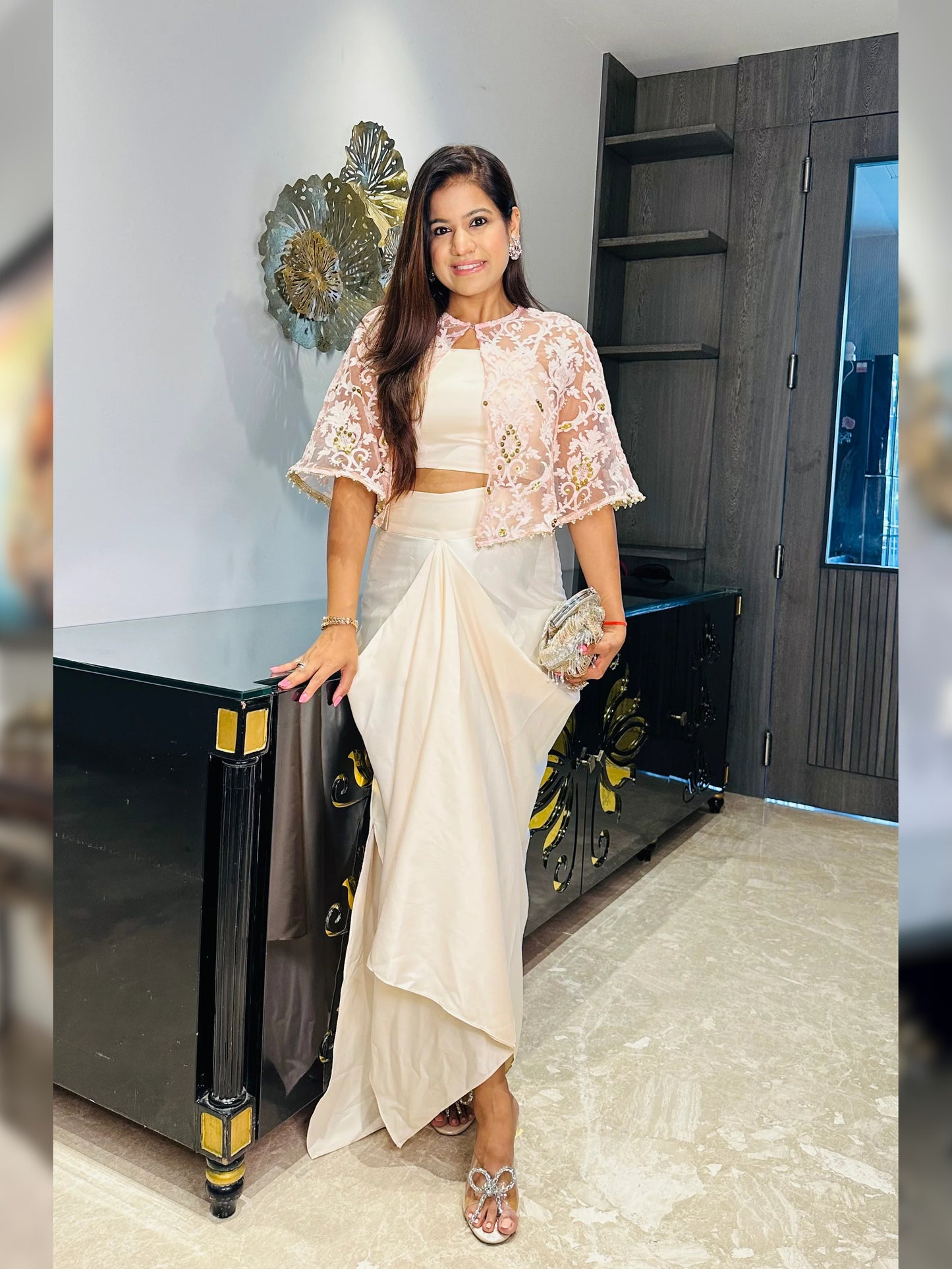 Rose radiance draped skirt set
