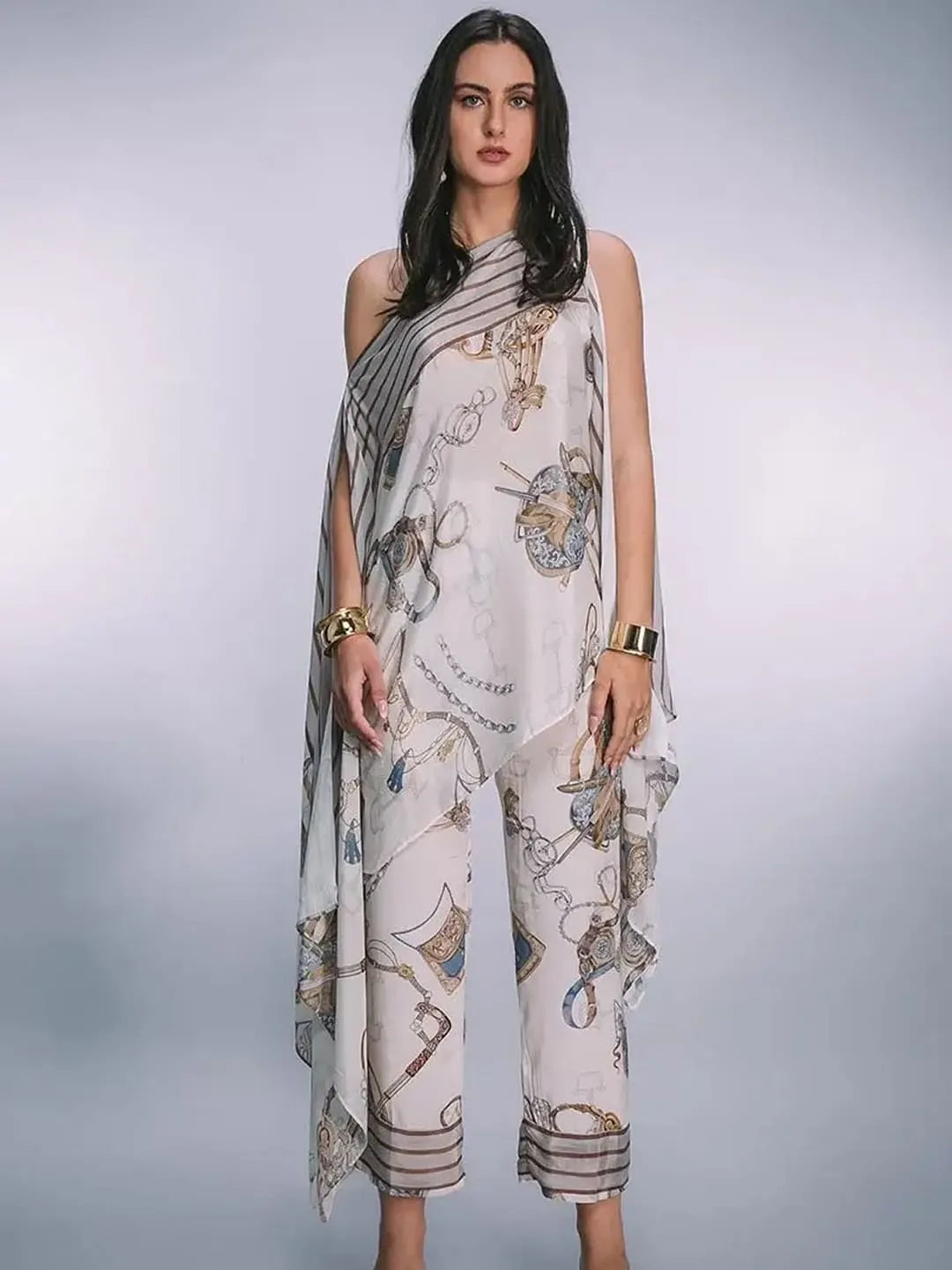 Saddle kaftan top & straight pant