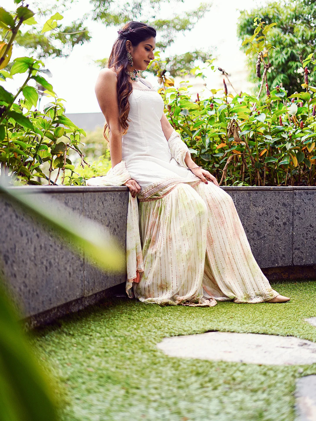 White kurta and tie-dye sharara set.